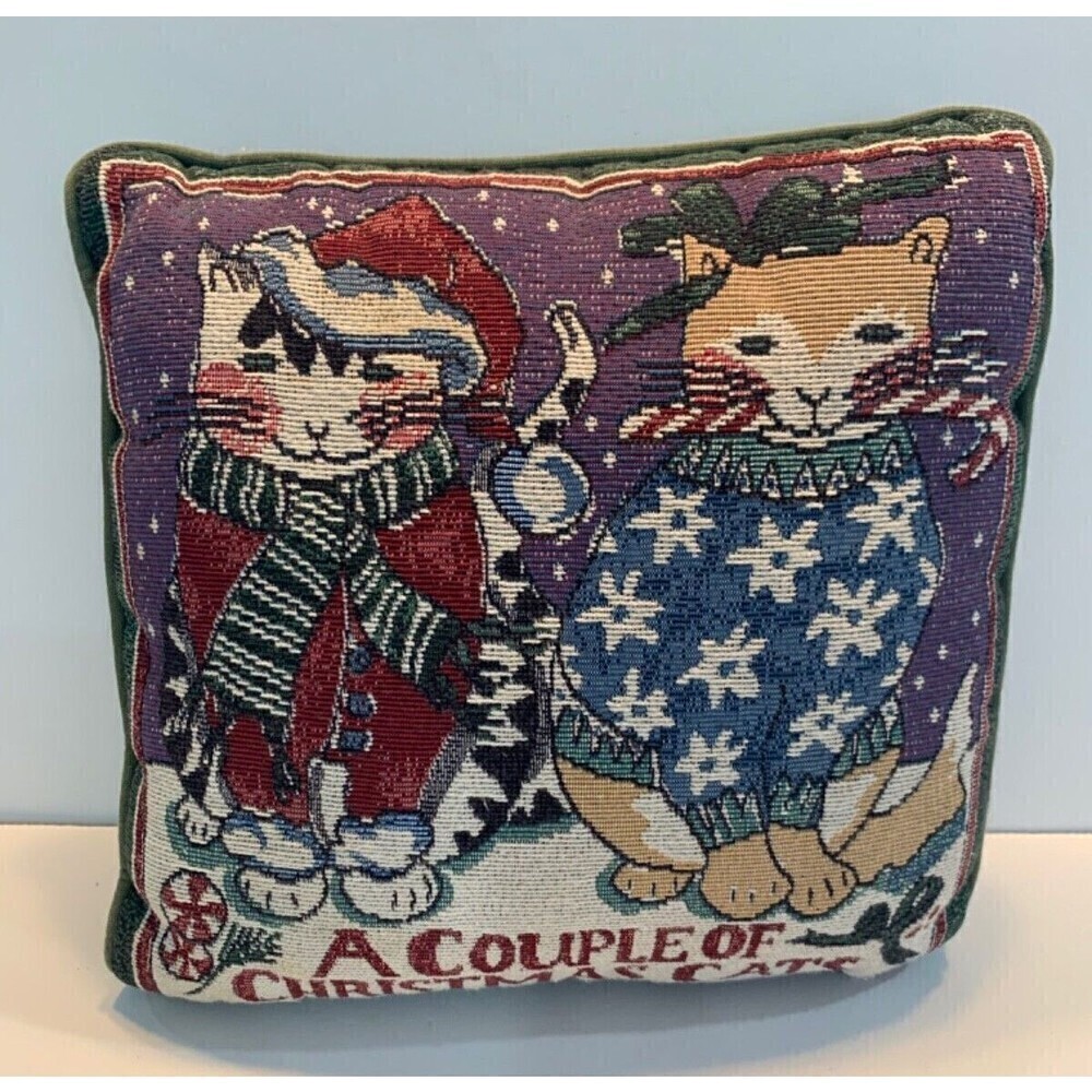 - Vintage Christmas Couple of Cats Country Tapestry Pillow Square Holiday …
